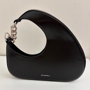 Academia Black Leather Crescent Bag Minimalist Architectural